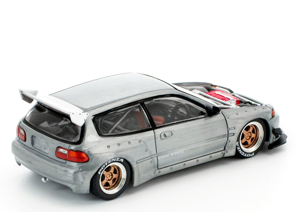 Pop Race Pandem Civic EG6 in a raw metal finish