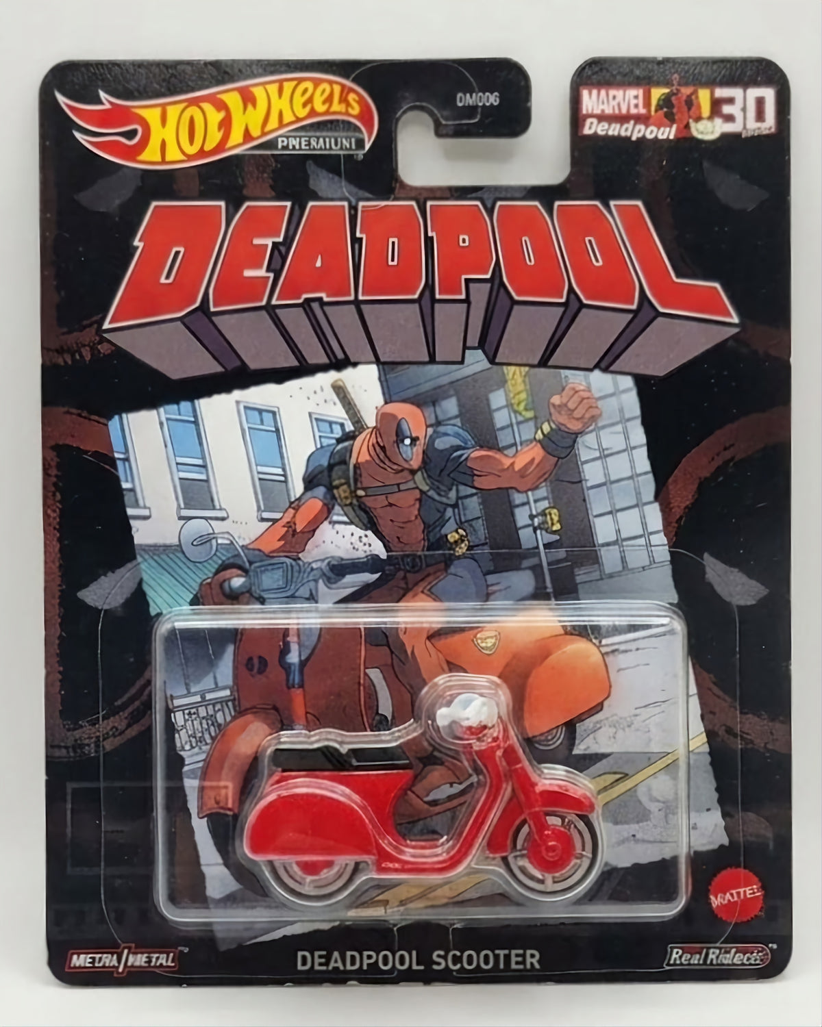 Hot Wheels Premium, Retro Entertainment, Marvel Deadpool Scooter, Damaged Card