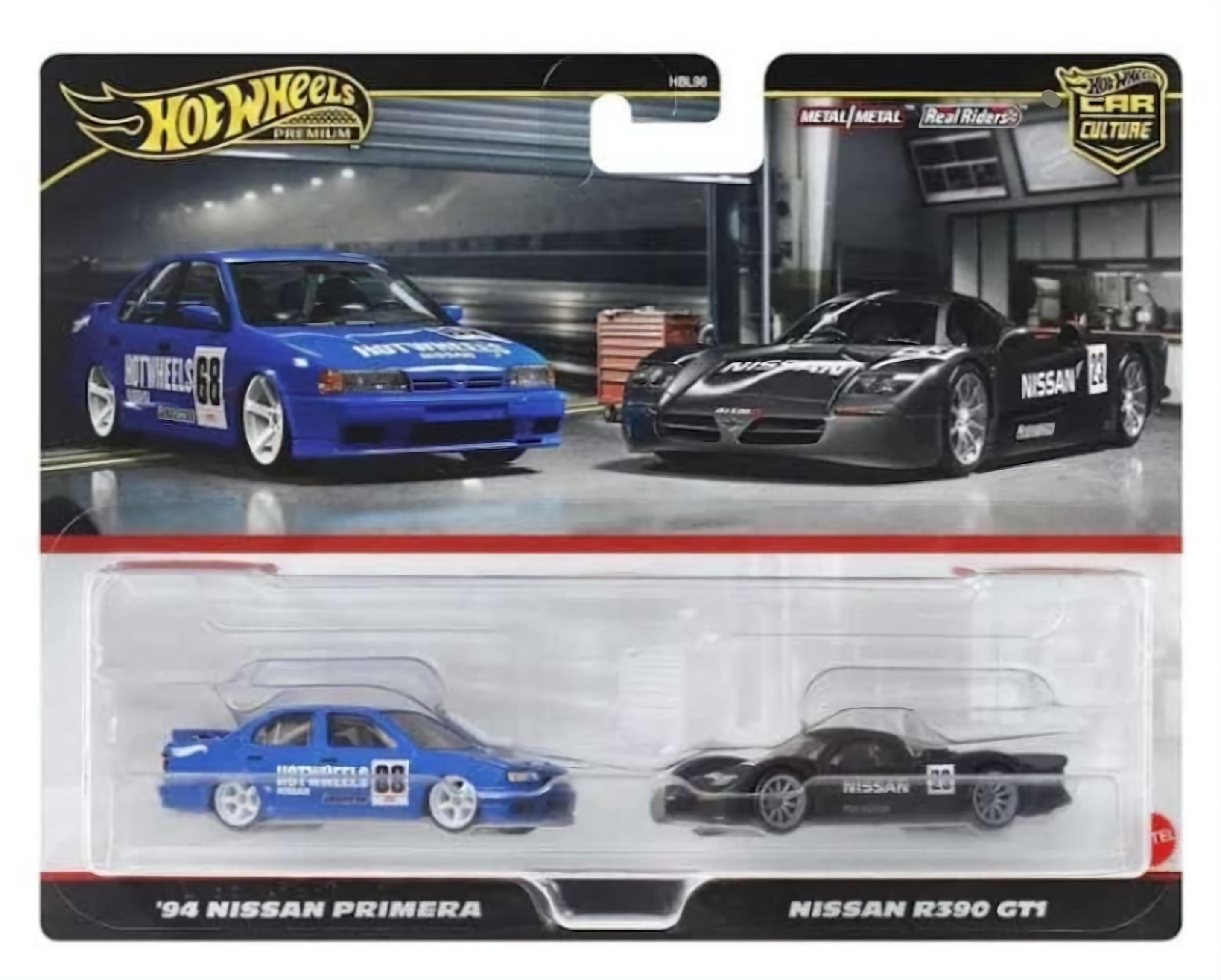 Hot Wheels Premium Car Culture 2-Pack '94 Nissan Primera and a black Nissan R390 GT1 Target Exclusive