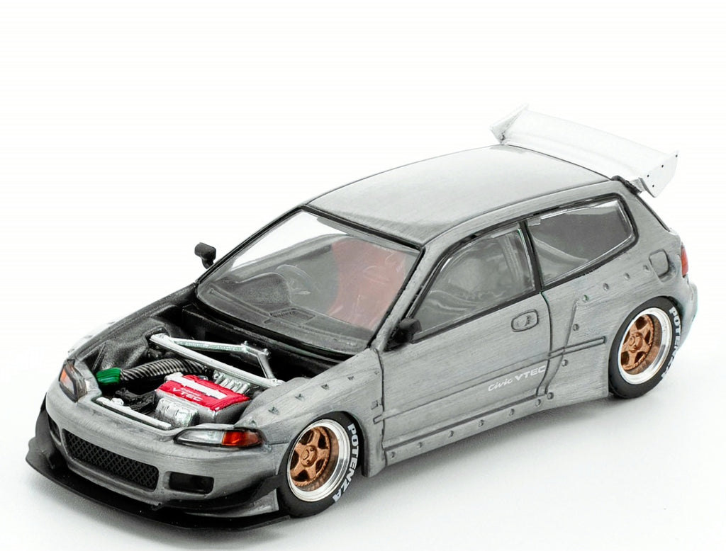 Pop Race Pandem Civic EG6 in a raw metal finish